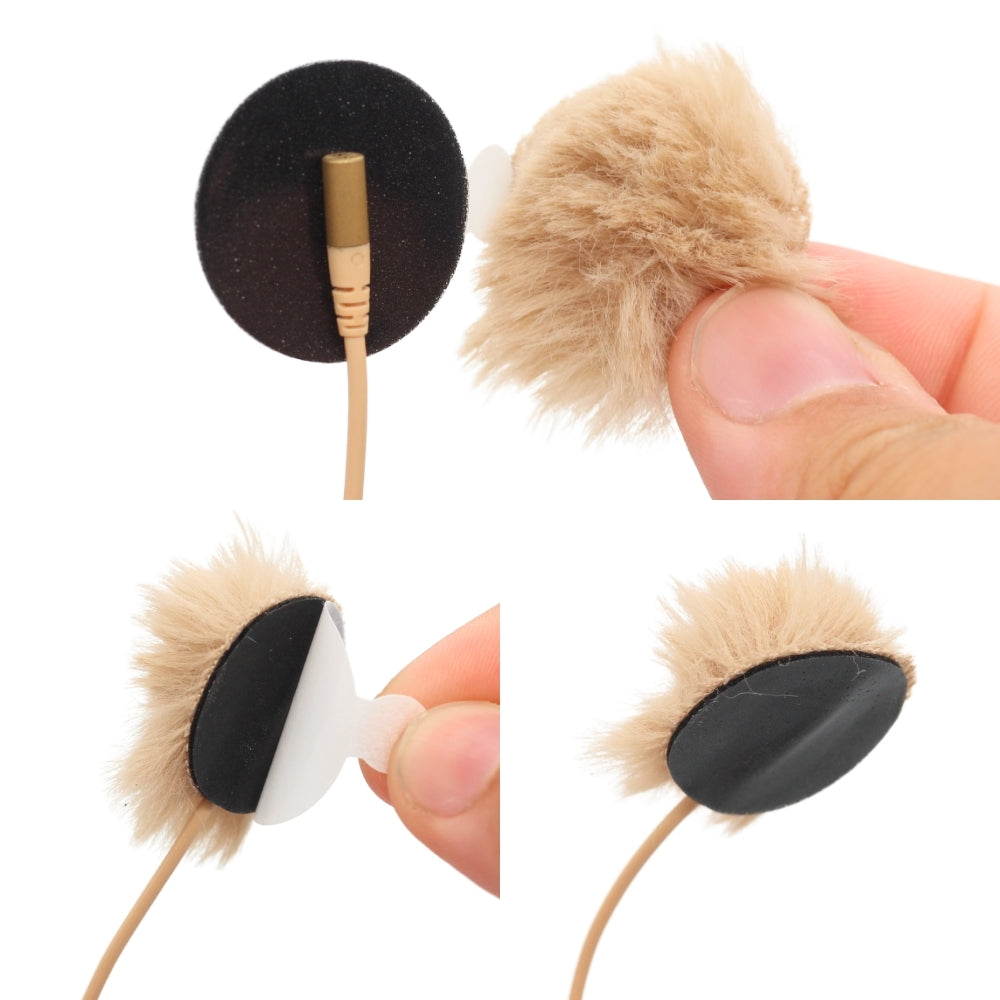 Beige URSA Fur Circle fitted over a lavalier microphone
