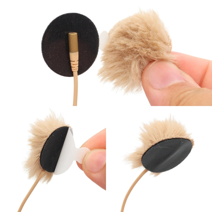 Beige URSA Fur Circle fitted over a lavalier microphone