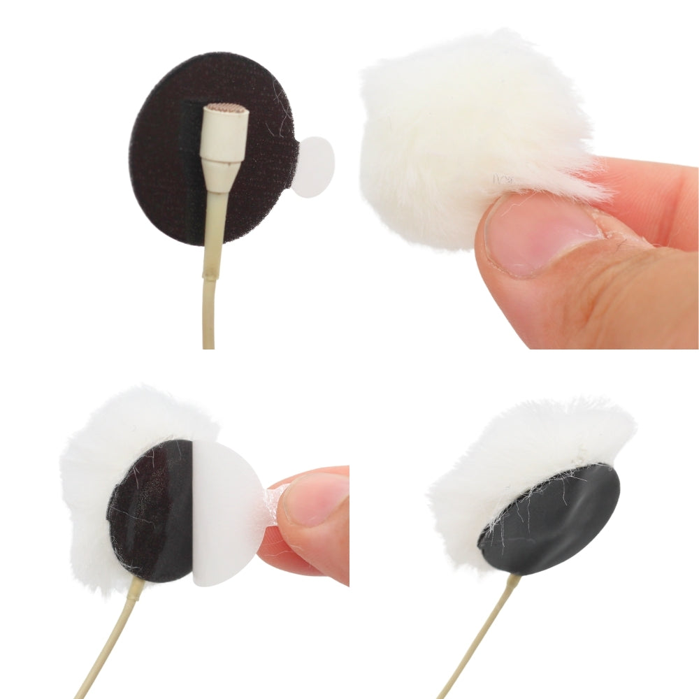 White URSA Fur Circle fitted over a lavalier microphone