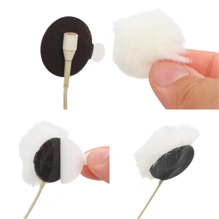 White URSA Fur Circle fitted over a lavalier microphone