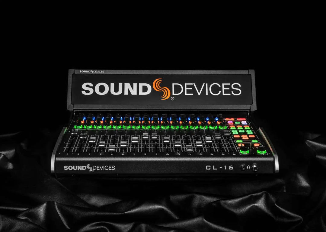 Sound Devices CL-16 stylized front view on black background