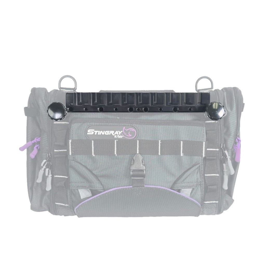 K-Tek KSBB1 Barnacle Bar mounted on a Stingray mixer bag via the integrated antenna attachments