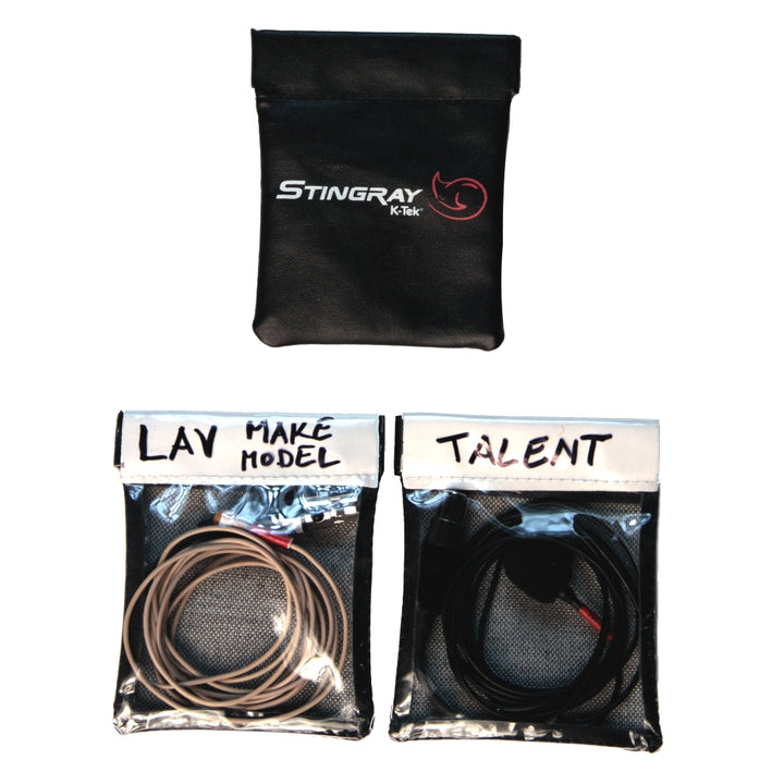 K-Tek Stingray Lav Pouch KSLP1 — see-through back and label area with lavalier mics inside
