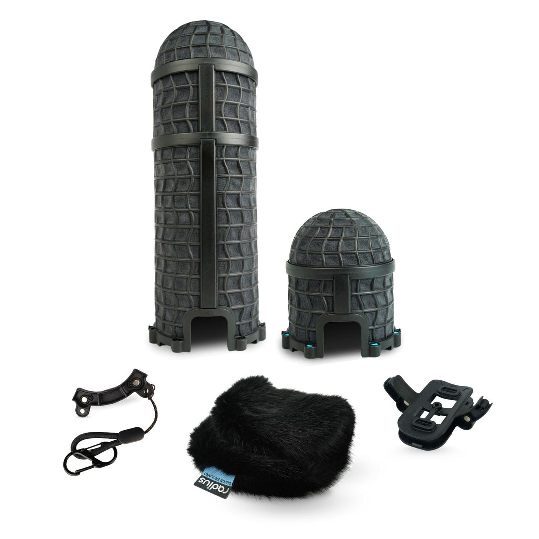 Radius Mini-ALTO 280 Add-On Kit with black fur windcover, converts a RAD-2 or RAD-3 shock mount into a full-coverage windshield