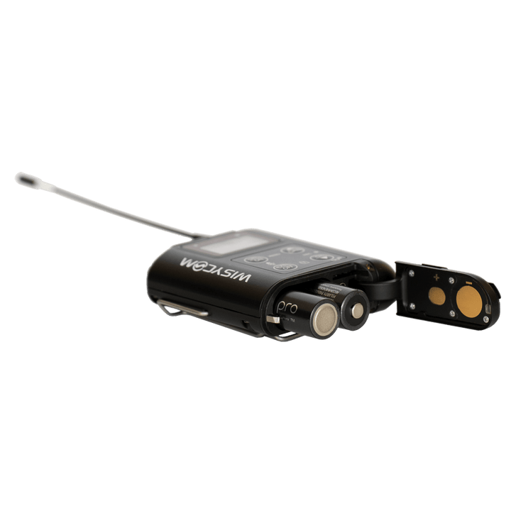 Wisycom MTP60 side view with AA Eneloop batteries