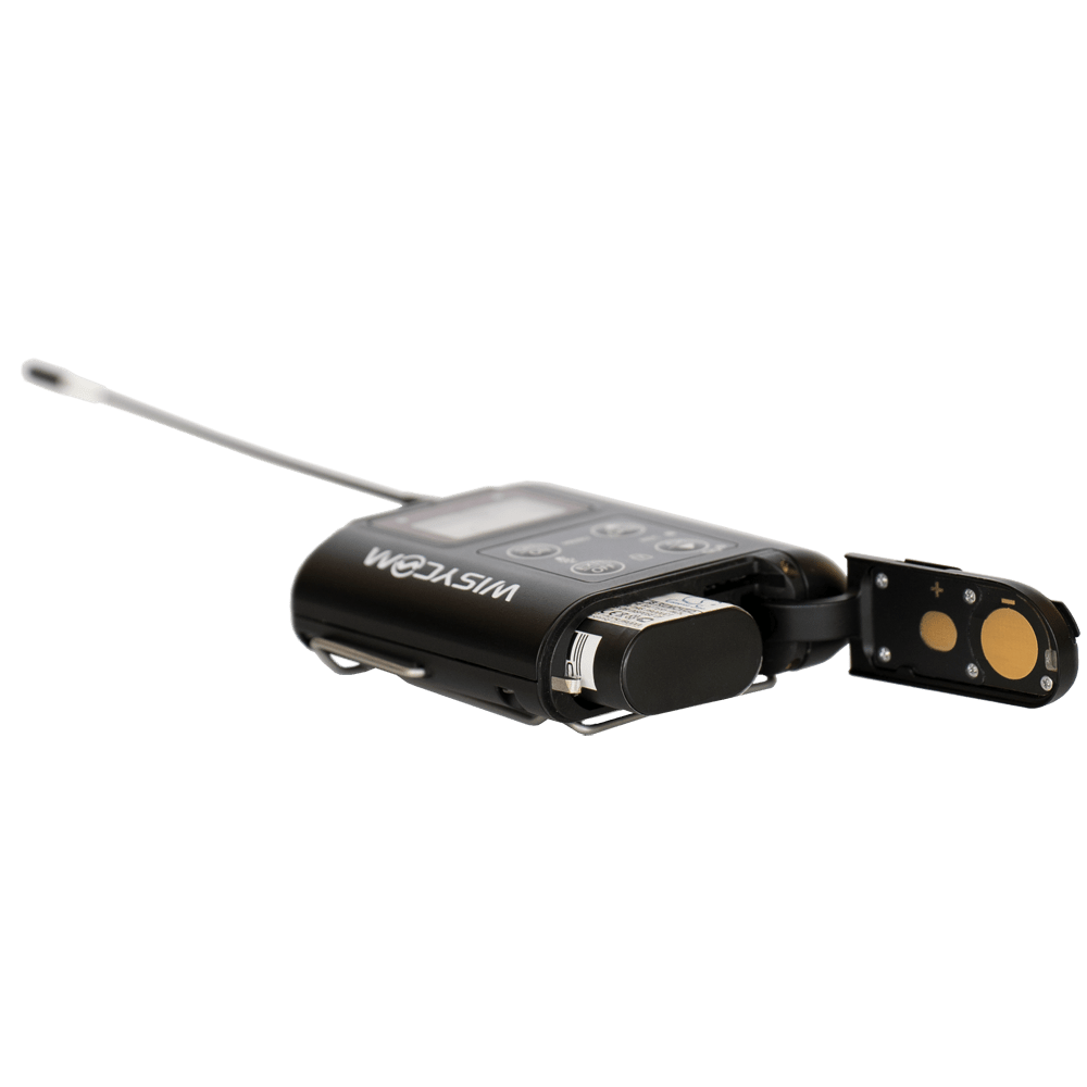 Wisycom MTP60 side view with KLIC battery
