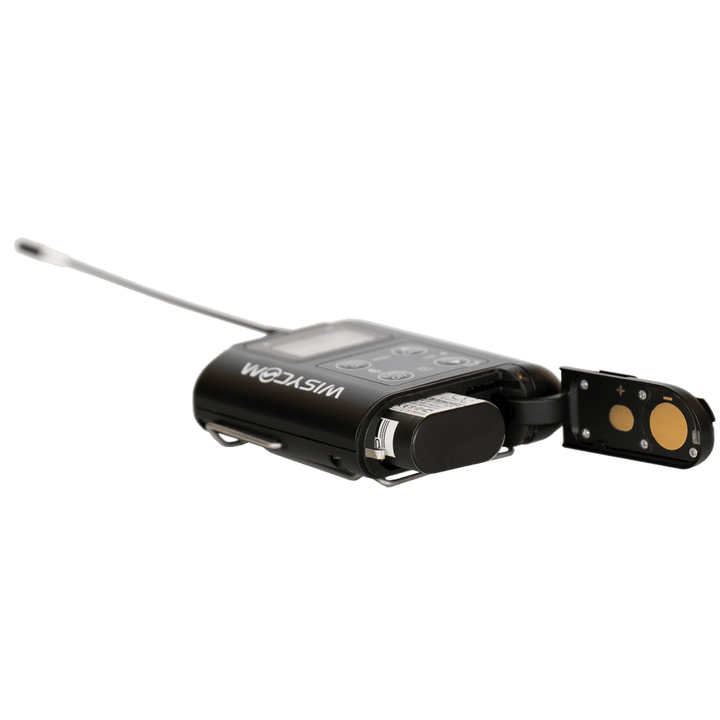 Wisycom MTP60 side view with KLIC battery