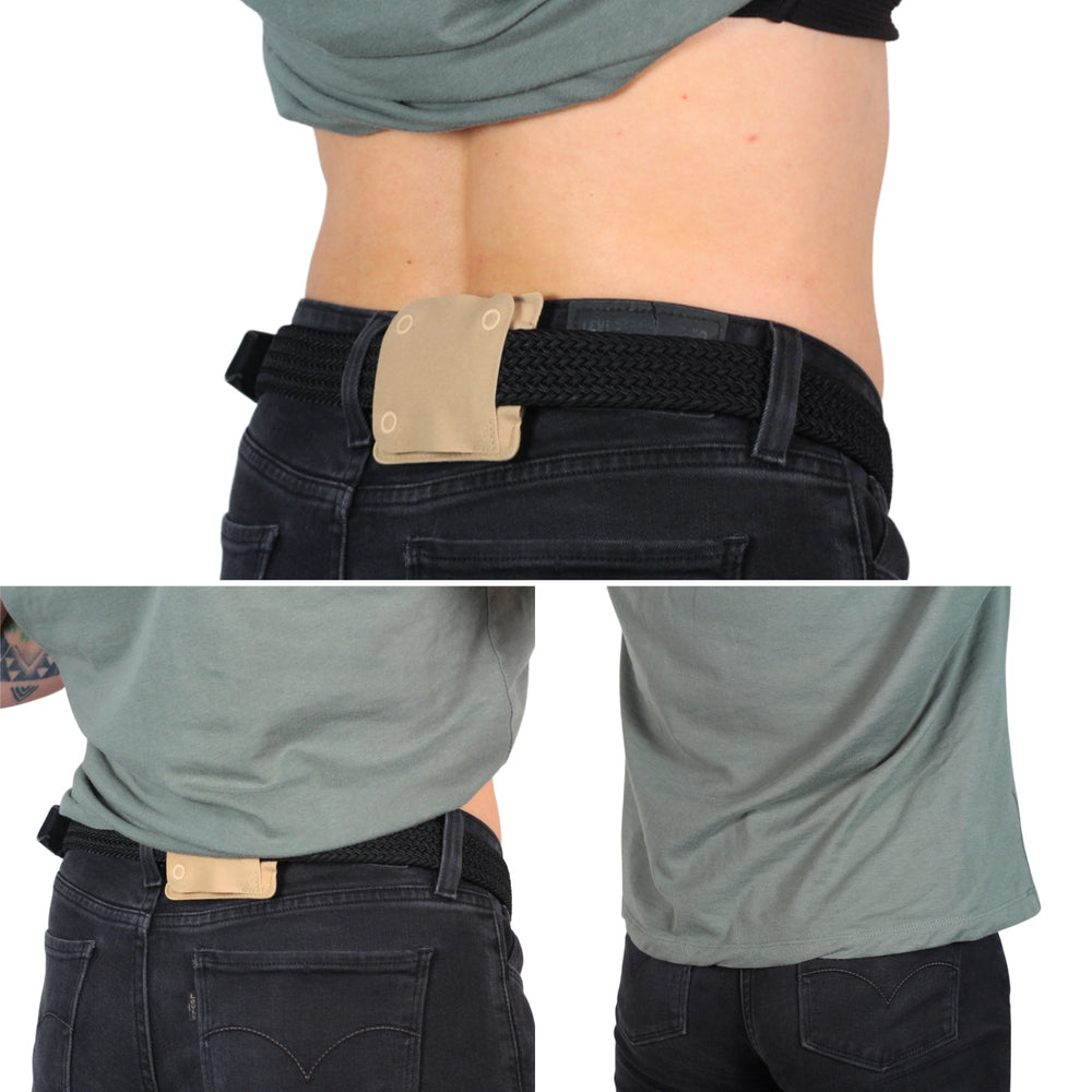 Beige Popper Pouch rigged horizontally on a belt
