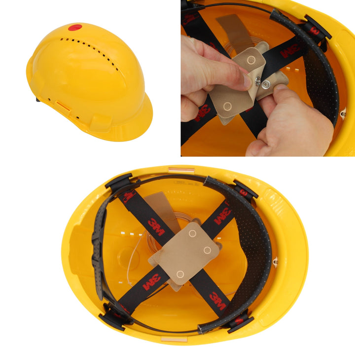 Popper Pouch rigged inside a hard hat on the internal straps