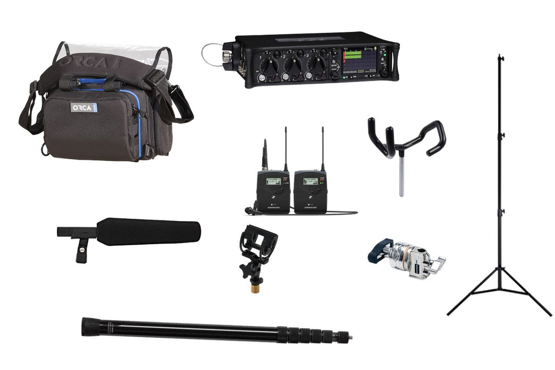 Interview kit rental: Sound Devices 633, Sennheiser G4, MKH 416 with Rycote InVision, VDB boompole, SWIT stand, Avenger D200, boom pole holder and Orca OR-28 bag