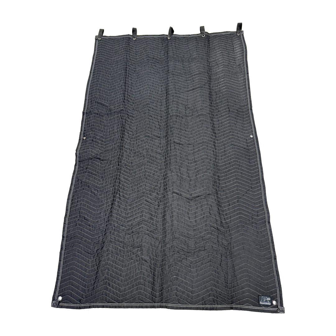 Sound Blanky sound blanket laid flat, showing hanging loops, grommets and chevron quilting