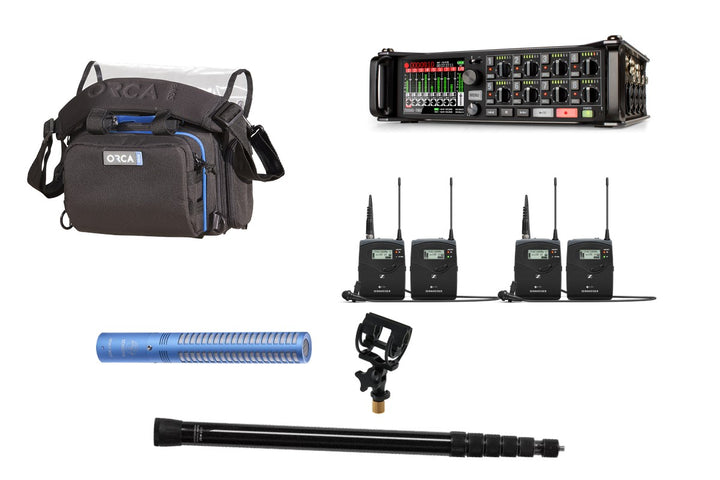 Sound kit rental with Schoeps MiniCMIT: Zoom F8n Pro, two Sennheiser G4 wireless systems, Rycote InVision, VDB boompole and Orca OR-28 bag