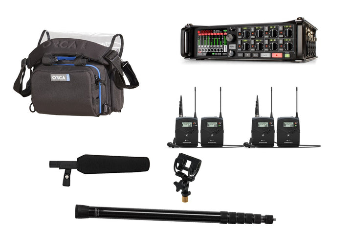 Sound kit rental: Zoom F8n Pro, two Sennheiser G4 wireless systems, MKH 416 with Rycote InVision, VDB boompole and Orca OR-28 bag
